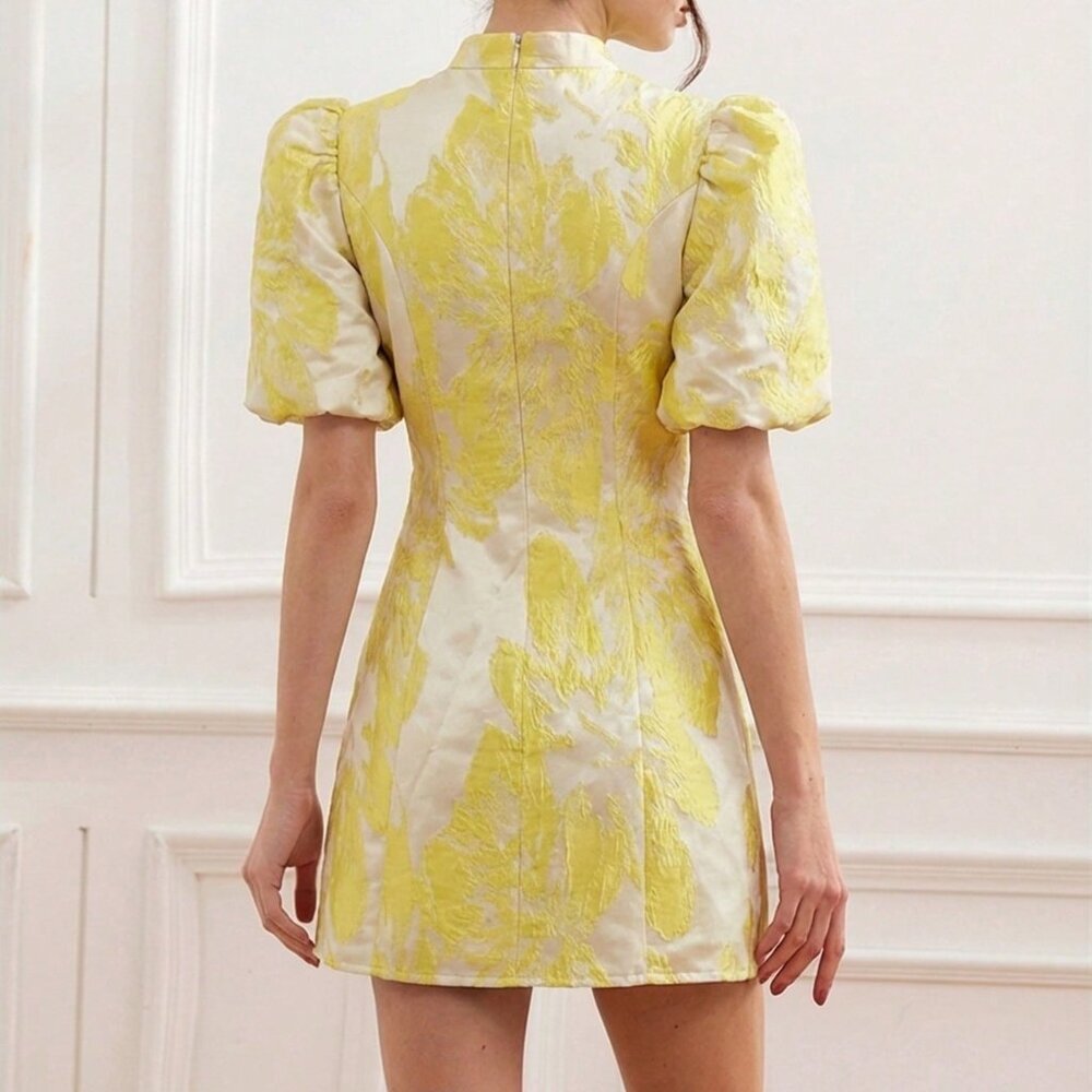 Light Yellow Elegant Women's Fuchsia Jacquet Mini Dress - Picture 2 of 6